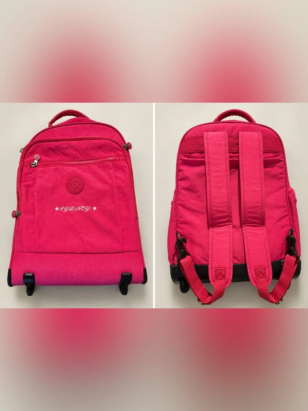 Kipling Pink Rolling Backpack – 17 Inches 🎒💗